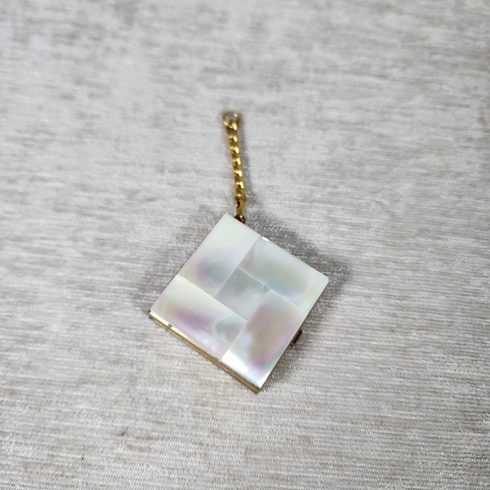 vintage gold tone iridescent mother of pearl pendant locket charm 1.25"